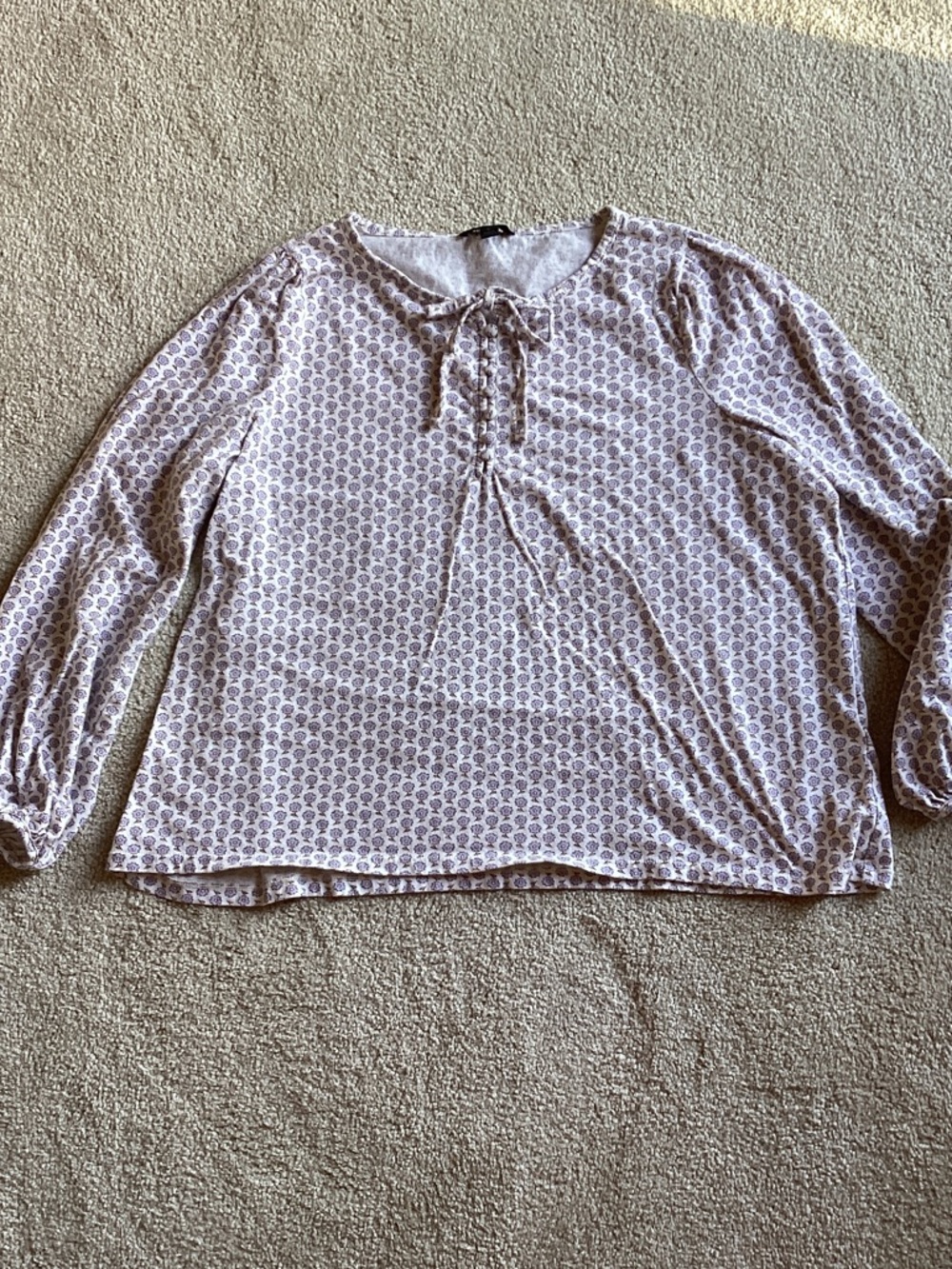 J. Crew Lavender Printed Tie-Neck Blouse
